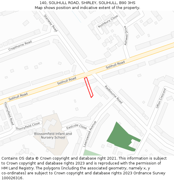 140, SOLIHULL ROAD, SHIRLEY, SOLIHULL, B90 3HS: Location map and indicative extent of plot