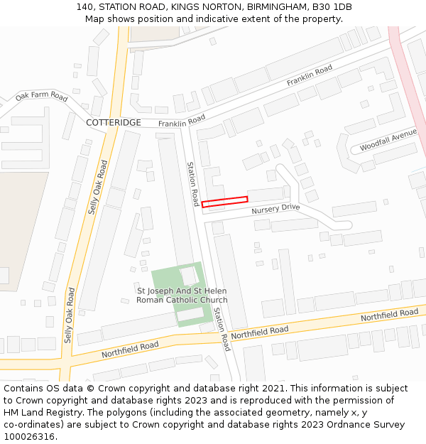 140, STATION ROAD, KINGS NORTON, BIRMINGHAM, B30 1DB: Location map and indicative extent of plot