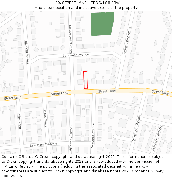 140, STREET LANE, LEEDS, LS8 2BW: Location map and indicative extent of plot