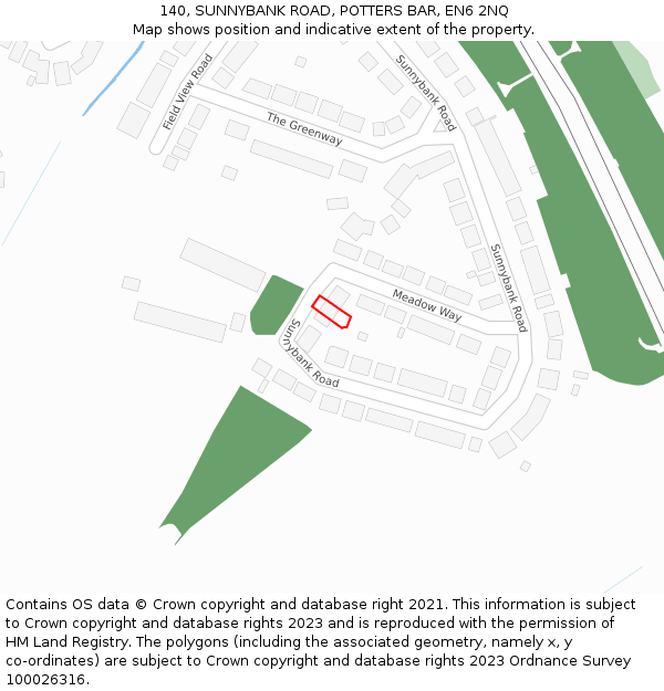 140, SUNNYBANK ROAD, POTTERS BAR, EN6 2NQ: Location map and indicative extent of plot