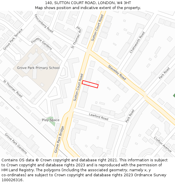140, SUTTON COURT ROAD, LONDON, W4 3HT: Location map and indicative extent of plot