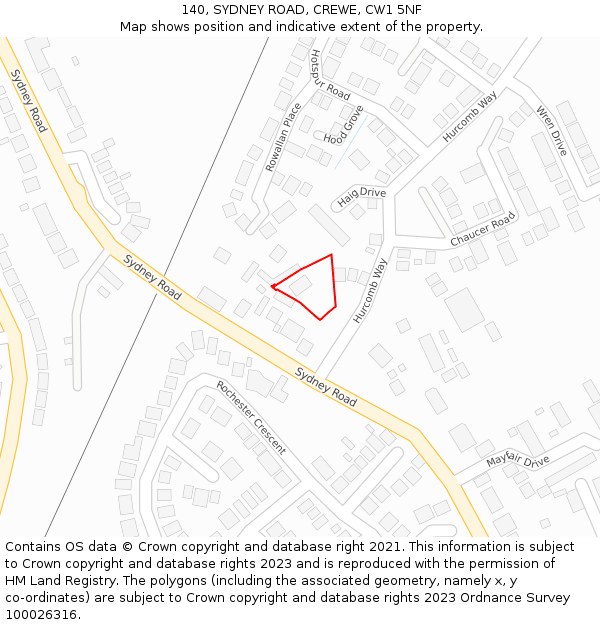 140, SYDNEY ROAD, CREWE, CW1 5NF: Location map and indicative extent of plot