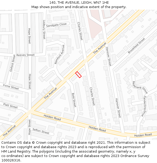 140, THE AVENUE, LEIGH, WN7 1HE: Location map and indicative extent of plot