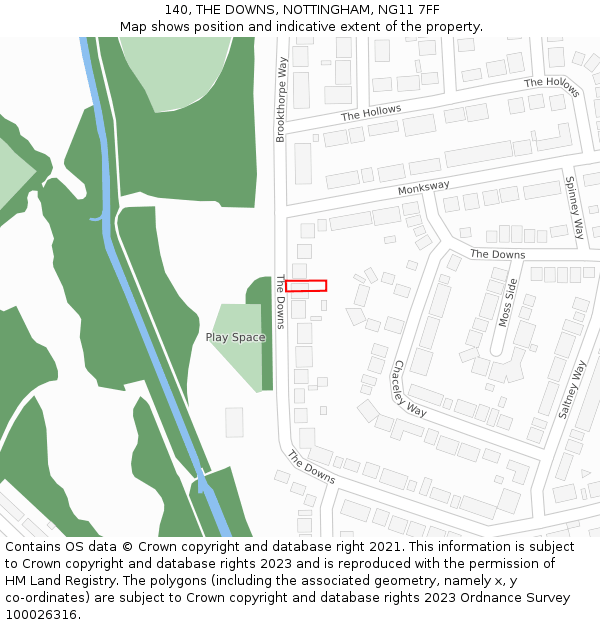 140, THE DOWNS, NOTTINGHAM, NG11 7FF: Location map and indicative extent of plot