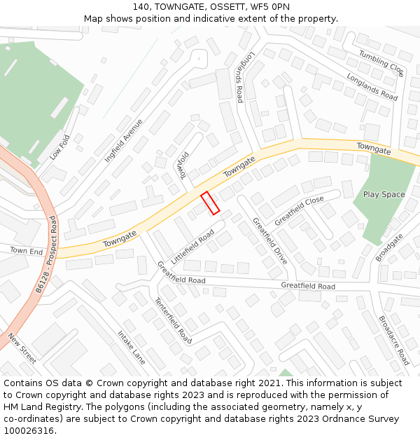 140, TOWNGATE, OSSETT, WF5 0PN: Location map and indicative extent of plot