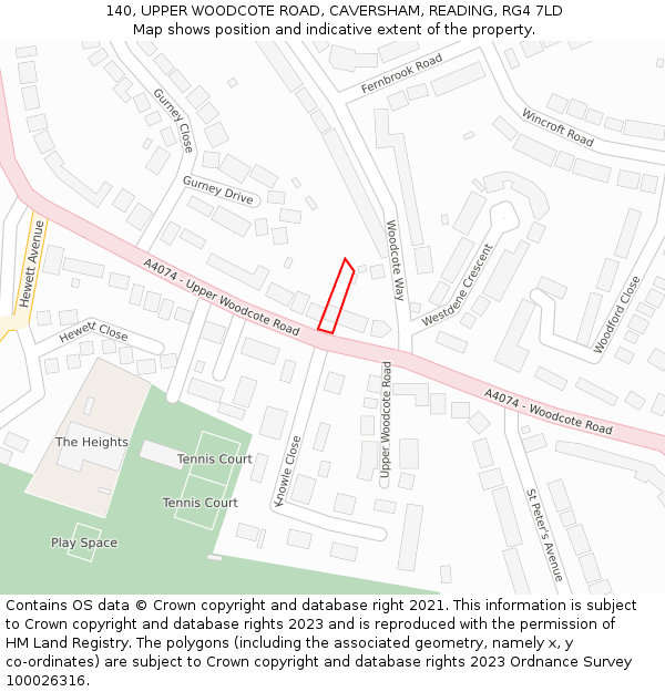 140, UPPER WOODCOTE ROAD, CAVERSHAM, READING, RG4 7LD: Location map and indicative extent of plot