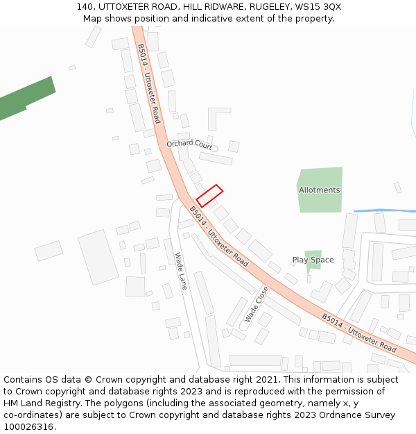 140, UTTOXETER ROAD, HILL RIDWARE, RUGELEY, WS15 3QX: Location map and indicative extent of plot