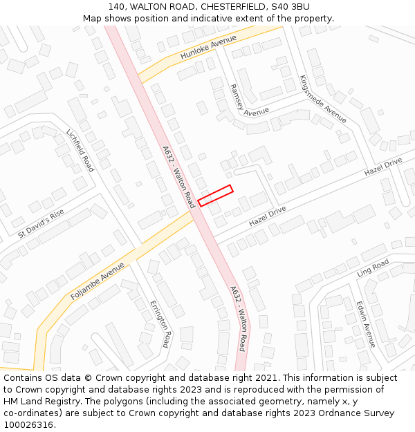 140, WALTON ROAD, CHESTERFIELD, S40 3BU: Location map and indicative extent of plot