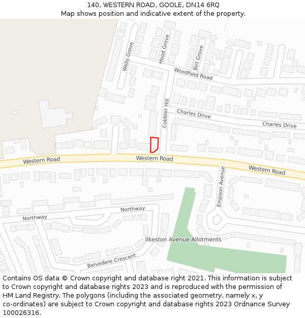 140, WESTERN ROAD, GOOLE, DN14 6RQ: Location map and indicative extent of plot