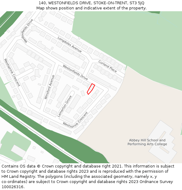 140, WESTONFIELDS DRIVE, STOKE-ON-TRENT, ST3 5JQ: Location map and indicative extent of plot