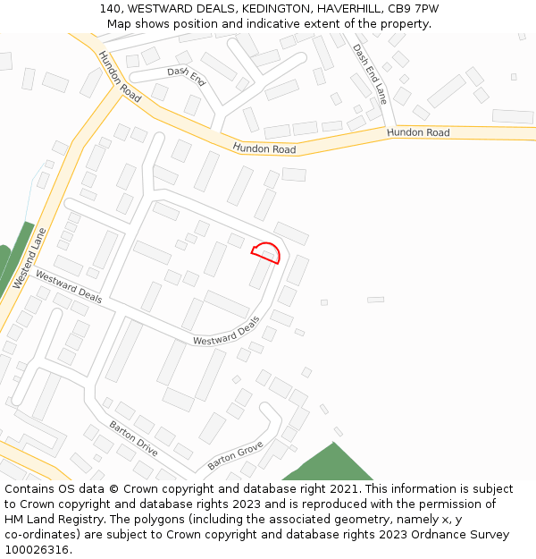 140, WESTWARD DEALS, KEDINGTON, HAVERHILL, CB9 7PW: Location map and indicative extent of plot