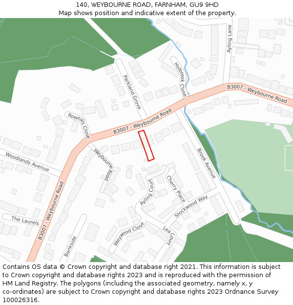 140, WEYBOURNE ROAD, FARNHAM, GU9 9HD: Location map and indicative extent of plot