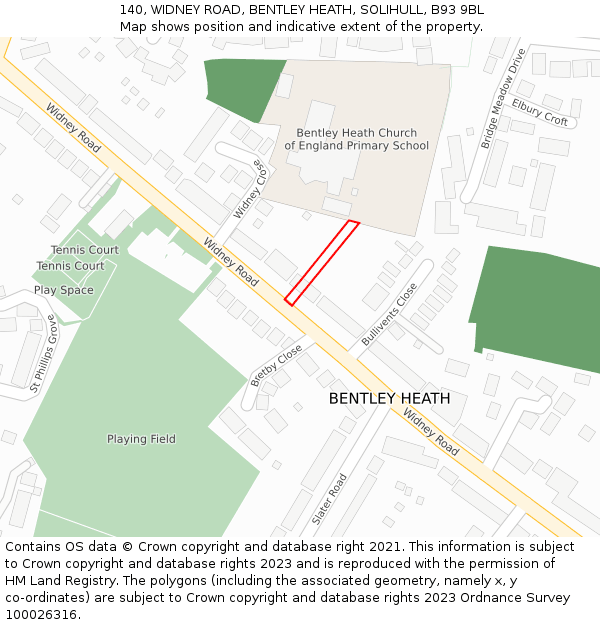 140, WIDNEY ROAD, BENTLEY HEATH, SOLIHULL, B93 9BL: Location map and indicative extent of plot