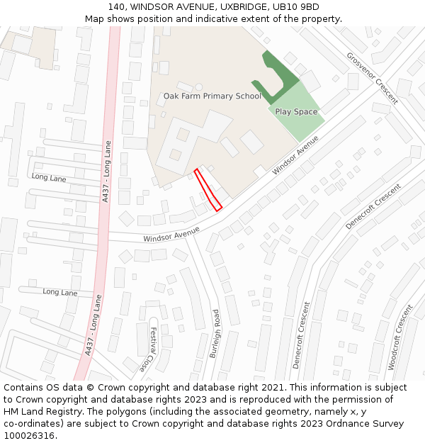 140, WINDSOR AVENUE, UXBRIDGE, UB10 9BD: Location map and indicative extent of plot