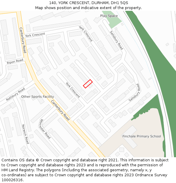 140, YORK CRESCENT, DURHAM, DH1 5QS: Location map and indicative extent of plot