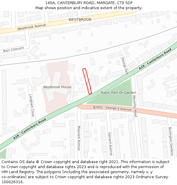 140A, CANTERBURY ROAD, MARGATE, CT9 5DF: Location map and indicative extent of plot