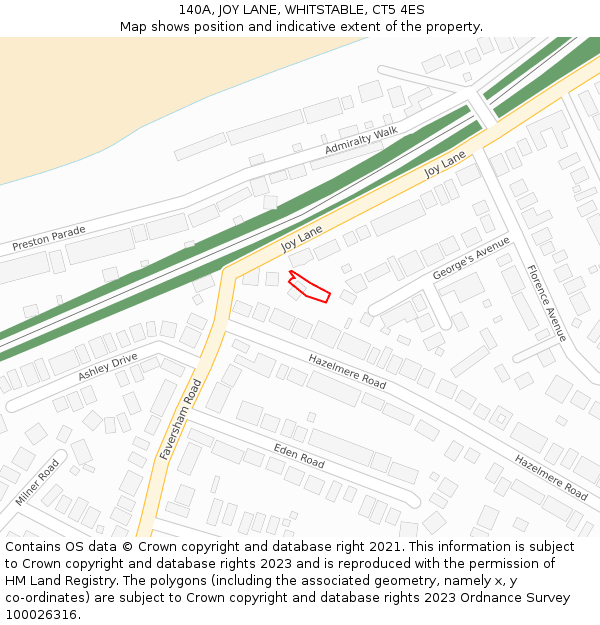 140A, JOY LANE, WHITSTABLE, CT5 4ES: Location map and indicative extent of plot