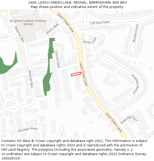 140A, LEACH GREEN LANE, REDNAL, BIRMINGHAM, B45 8EH: Location map and indicative extent of plot