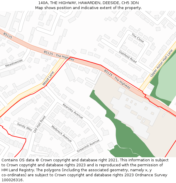 140A, THE HIGHWAY, HAWARDEN, DEESIDE, CH5 3DN: Location map and indicative extent of plot