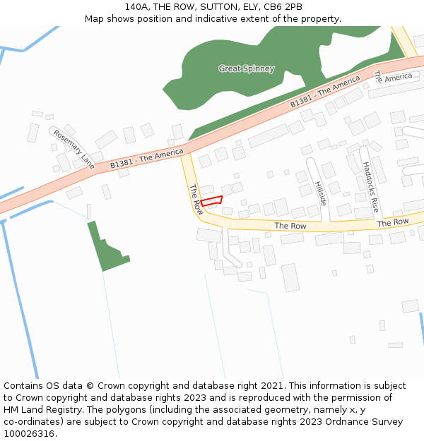 140A, THE ROW, SUTTON, ELY, CB6 2PB: Location map and indicative extent of plot