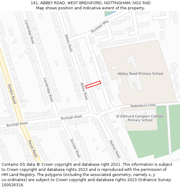 141, ABBEY ROAD, WEST BRIDGFORD, NOTTINGHAM, NG2 5ND: Location map and indicative extent of plot