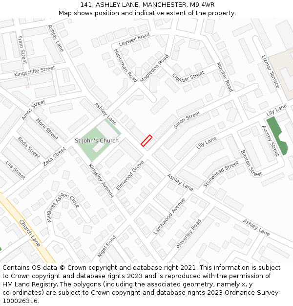 141, ASHLEY LANE, MANCHESTER, M9 4WR: Location map and indicative extent of plot