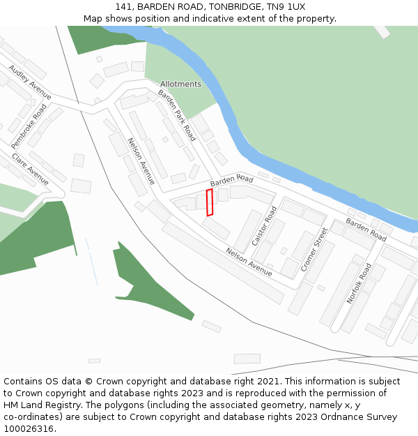 141, BARDEN ROAD, TONBRIDGE, TN9 1UX: Location map and indicative extent of plot
