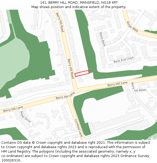 141, BERRY HILL ROAD, MANSFIELD, NG18 4RT: Location map and indicative extent of plot