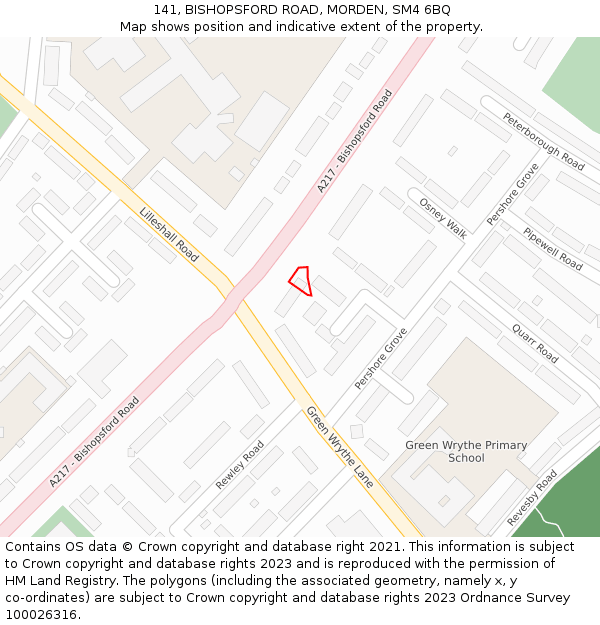 141, BISHOPSFORD ROAD, MORDEN, SM4 6BQ: Location map and indicative extent of plot