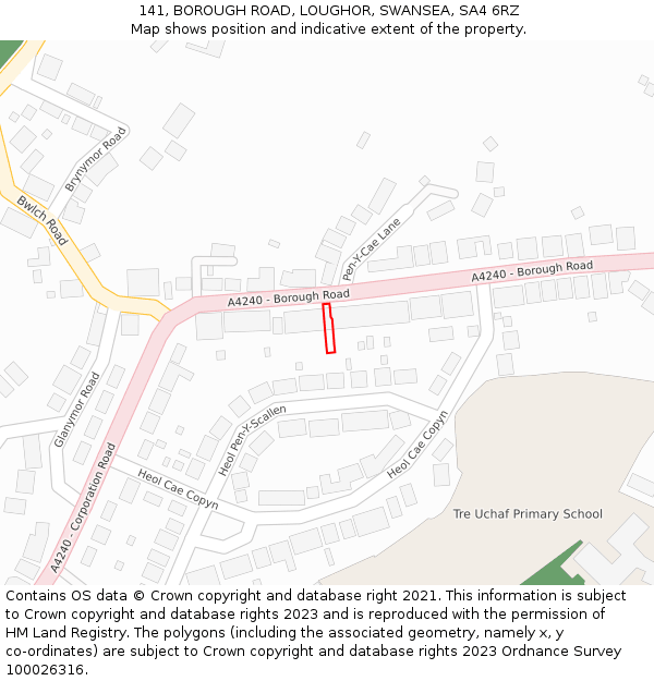 141, BOROUGH ROAD, LOUGHOR, SWANSEA, SA4 6RZ: Location map and indicative extent of plot