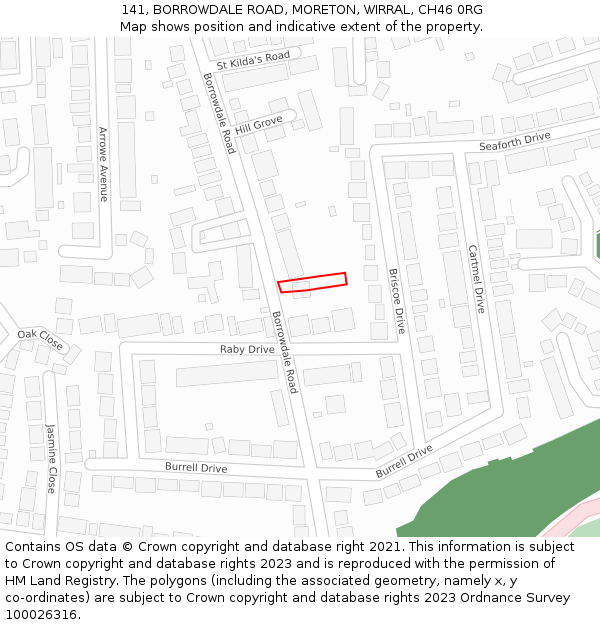 141, BORROWDALE ROAD, MORETON, WIRRAL, CH46 0RG: Location map and indicative extent of plot