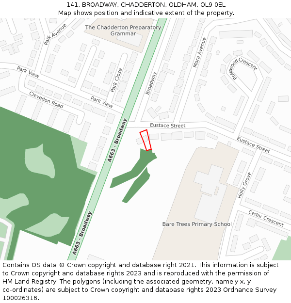 141, BROADWAY, CHADDERTON, OLDHAM, OL9 0EL: Location map and indicative extent of plot