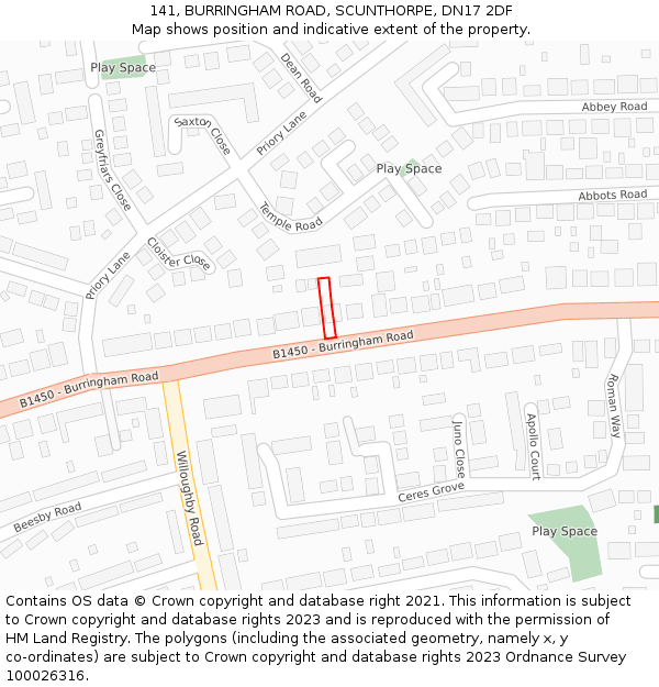 141, BURRINGHAM ROAD, SCUNTHORPE, DN17 2DF: Location map and indicative extent of plot