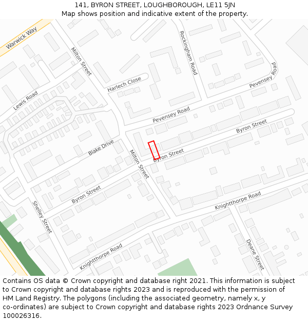 141, BYRON STREET, LOUGHBOROUGH, LE11 5JN: Location map and indicative extent of plot