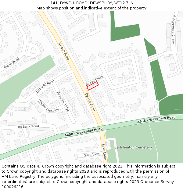 141, BYWELL ROAD, DEWSBURY, WF12 7LN: Location map and indicative extent of plot