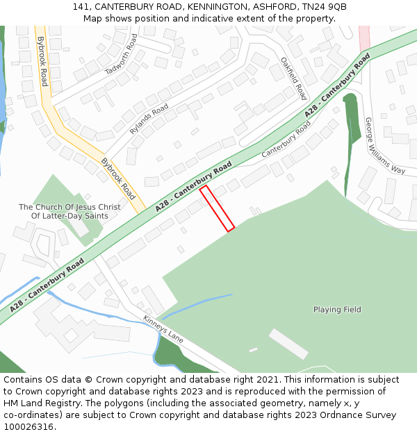 141, CANTERBURY ROAD, KENNINGTON, ASHFORD, TN24 9QB: Location map and indicative extent of plot