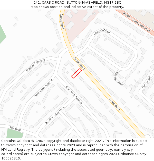 141, CARSIC ROAD, SUTTON-IN-ASHFIELD, NG17 2BQ: Location map and indicative extent of plot