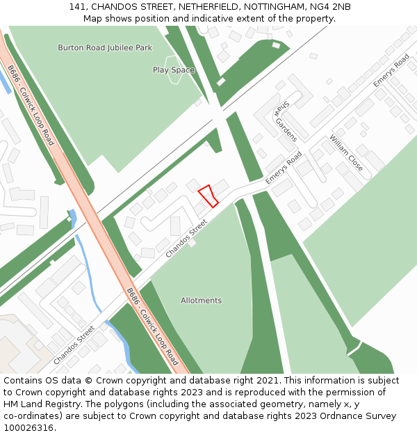 141, CHANDOS STREET, NETHERFIELD, NOTTINGHAM, NG4 2NB: Location map and indicative extent of plot