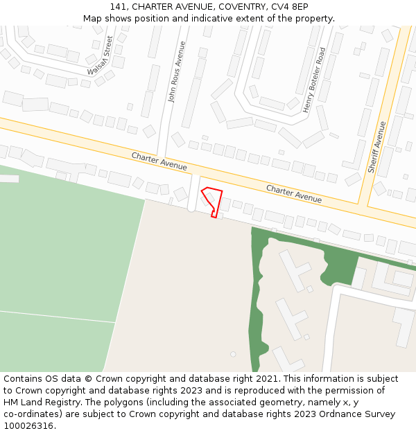 141, CHARTER AVENUE, COVENTRY, CV4 8EP: Location map and indicative extent of plot