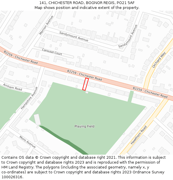 141, CHICHESTER ROAD, BOGNOR REGIS, PO21 5AF: Location map and indicative extent of plot