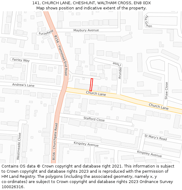 141, CHURCH LANE, CHESHUNT, WALTHAM CROSS, EN8 0DX: Location map and indicative extent of plot