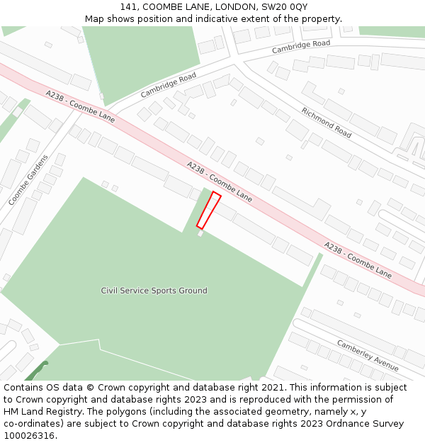 141, COOMBE LANE, LONDON, SW20 0QY: Location map and indicative extent of plot