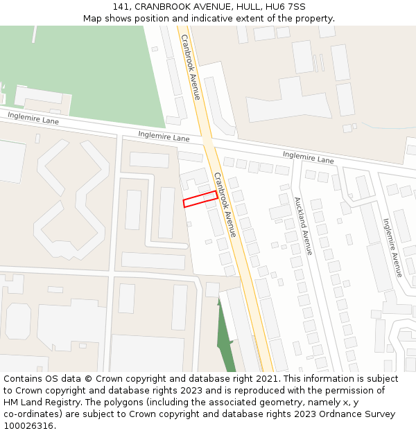 141, CRANBROOK AVENUE, HULL, HU6 7SS: Location map and indicative extent of plot