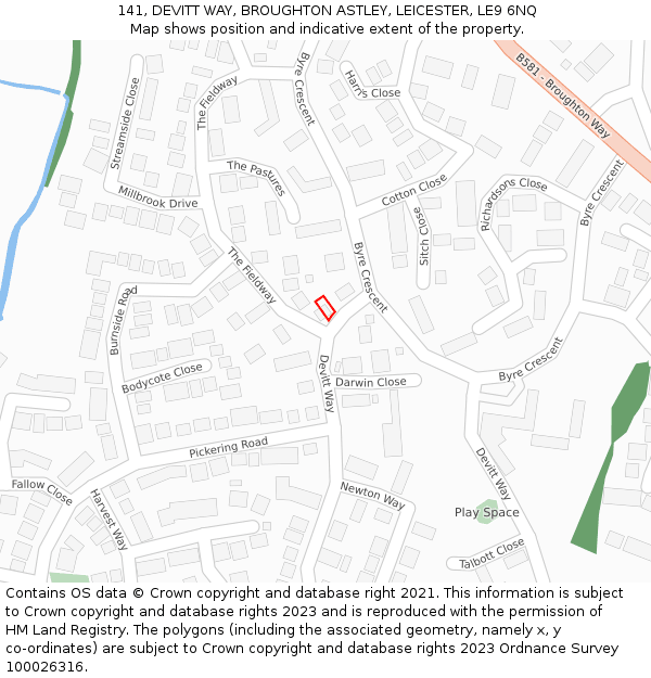 141, DEVITT WAY, BROUGHTON ASTLEY, LEICESTER, LE9 6NQ: Location map and indicative extent of plot