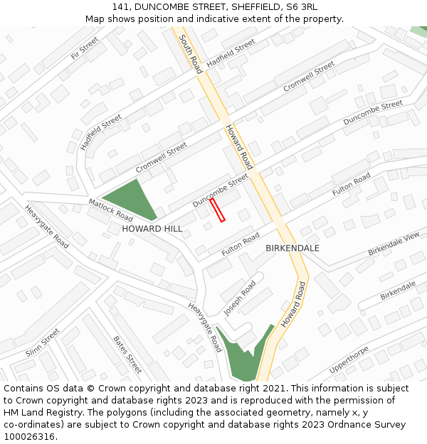 141, DUNCOMBE STREET, SHEFFIELD, S6 3RL: Location map and indicative extent of plot