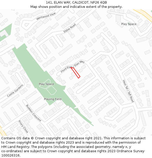 141, ELAN WAY, CALDICOT, NP26 4QB: Location map and indicative extent of plot