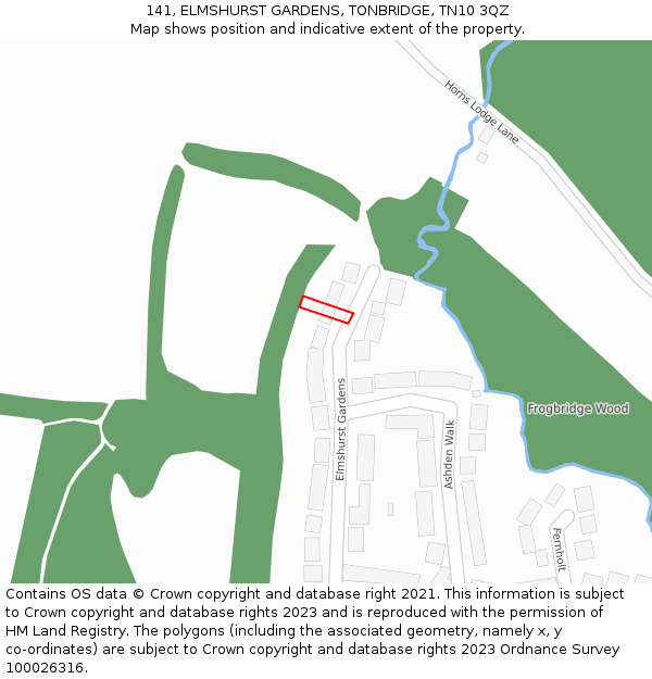 141, ELMSHURST GARDENS, TONBRIDGE, TN10 3QZ: Location map and indicative extent of plot