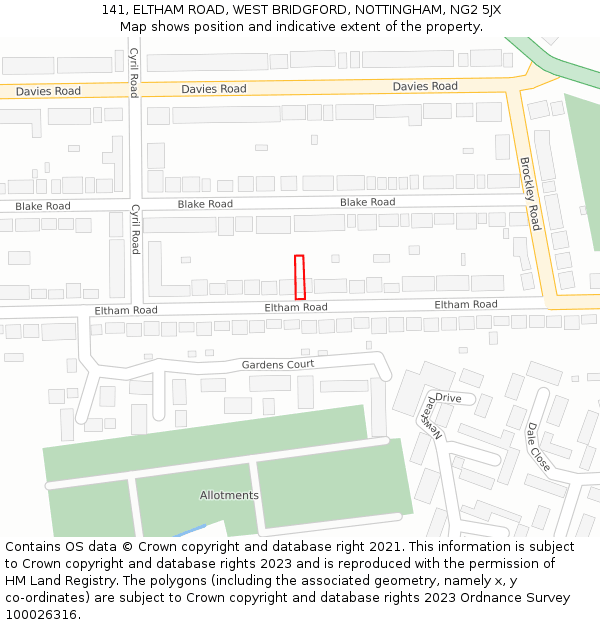 141, ELTHAM ROAD, WEST BRIDGFORD, NOTTINGHAM, NG2 5JX: Location map and indicative extent of plot