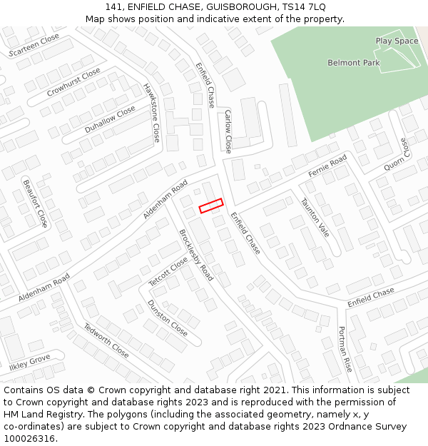 141, ENFIELD CHASE, GUISBOROUGH, TS14 7LQ: Location map and indicative extent of plot