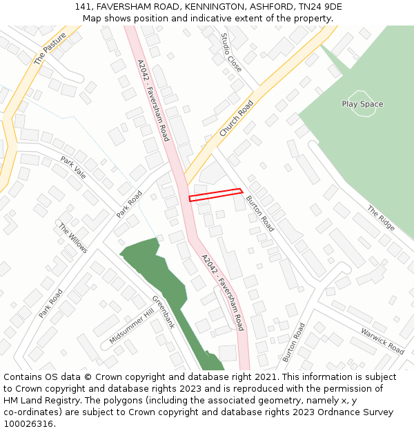 141, FAVERSHAM ROAD, KENNINGTON, ASHFORD, TN24 9DE: Location map and indicative extent of plot